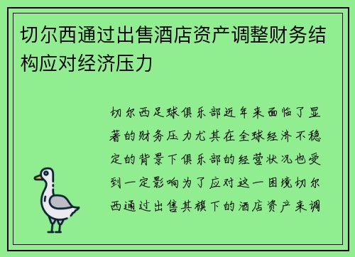 切尔西通过出售酒店资产调整财务结构应对经济压力 切尔西通过出售酒店资产调整财务结构应对经济压力